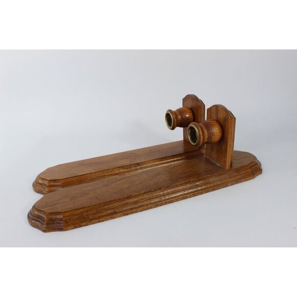 Vintage Wood Wall Candle Sconces Set of Two 14 Inch Oak Finish - Picture 4 of 6